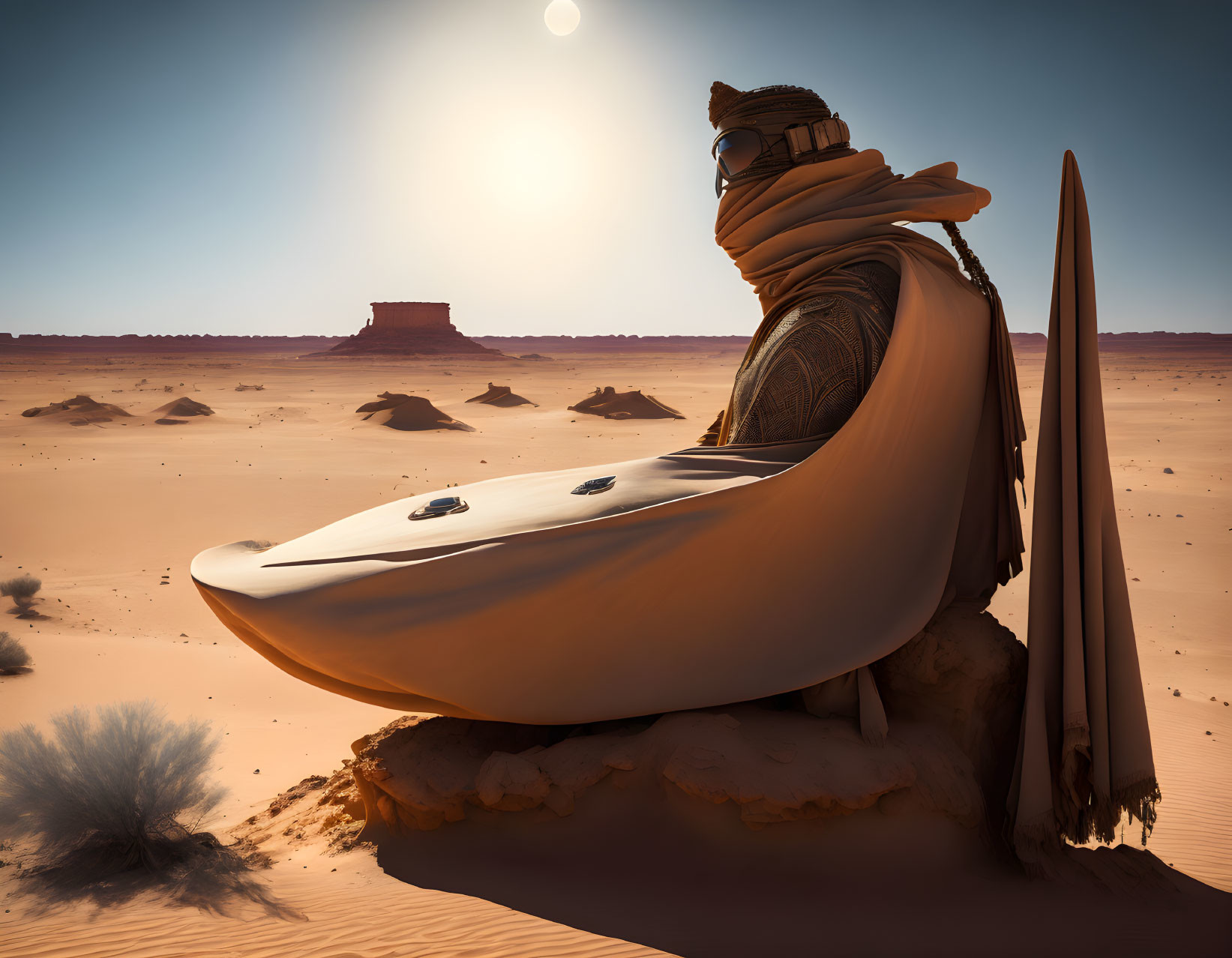 Sitting alone in desert