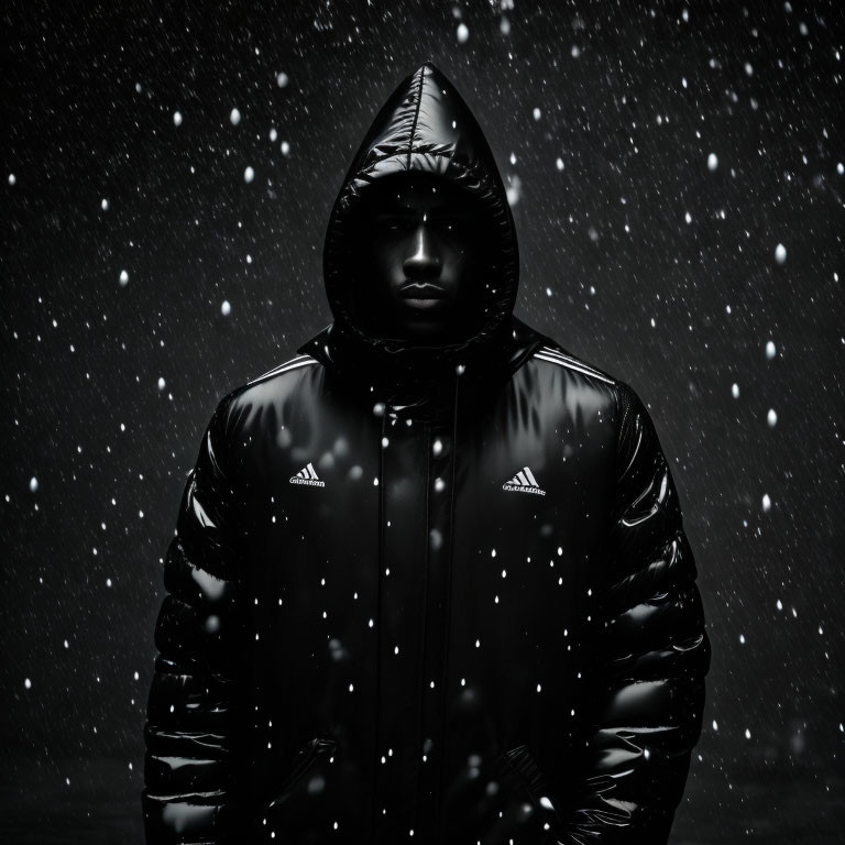 Person in Dark Hooded Jacket Stands in Snow