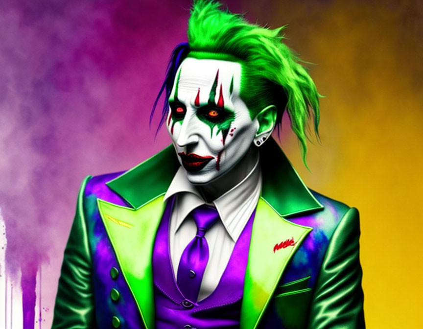 Vibrant Joker Artwork with Green Hair & Purple Suit