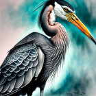 Detailed Great Blue Heron Illustration with Sharp Beak & Feathers