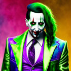 Vibrant Joker Artwork with Green Hair & Purple Suit