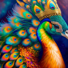 Colorful Peacock Painting with Blue, Green, and Orange Feathers