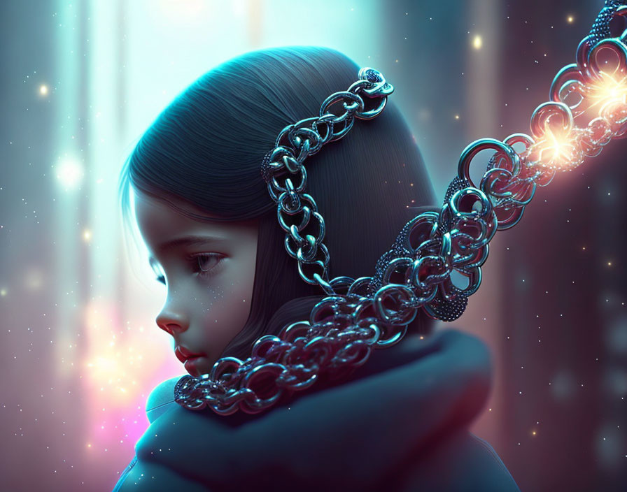 Girl with Chain in Hair in Dreamy Futuristic Digital Art