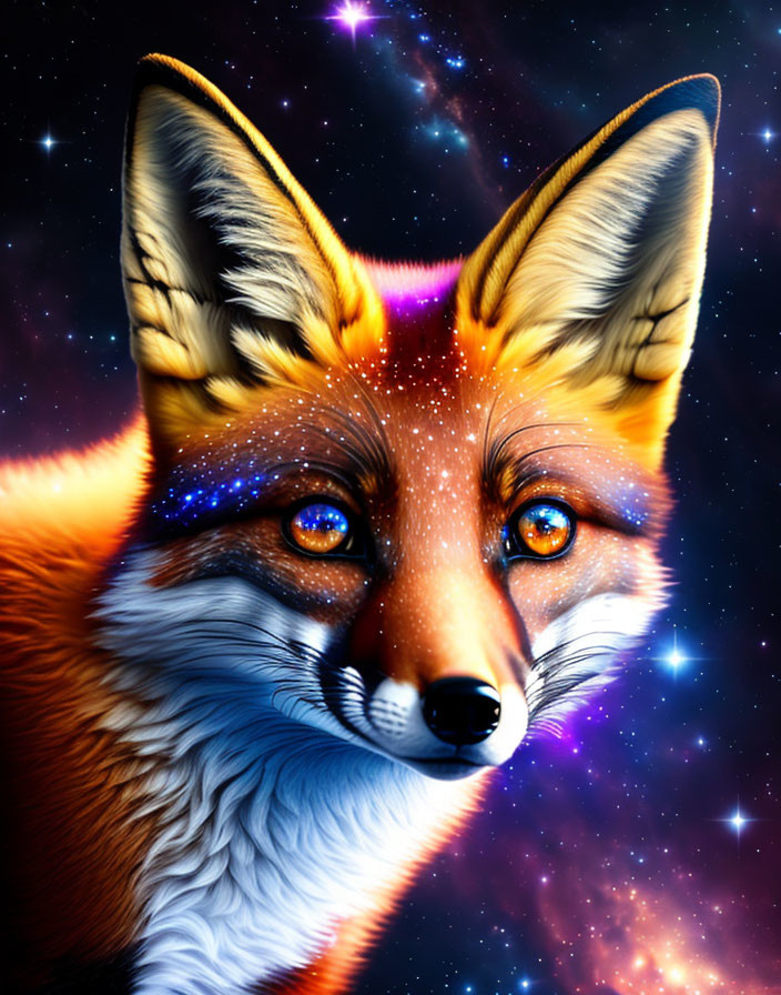 Colorful Fox Illustration with Cosmic Background