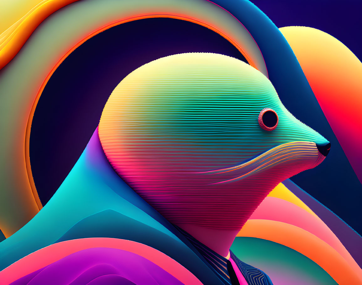 Colorful digital artwork of a stylized seal amidst abstract shapes