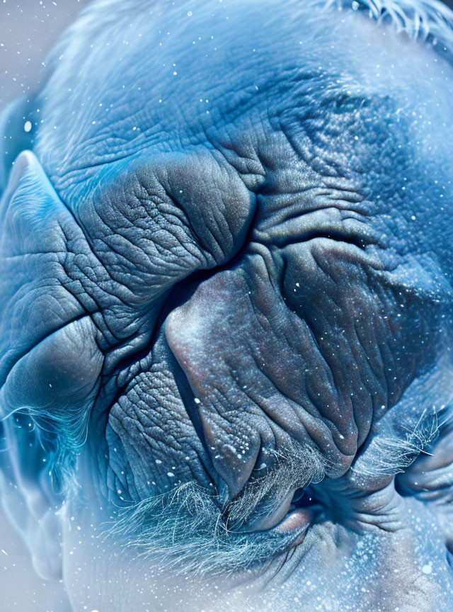 Detailed Close-Up of Elephant's Textured Face with Wrinkles and White Hairs