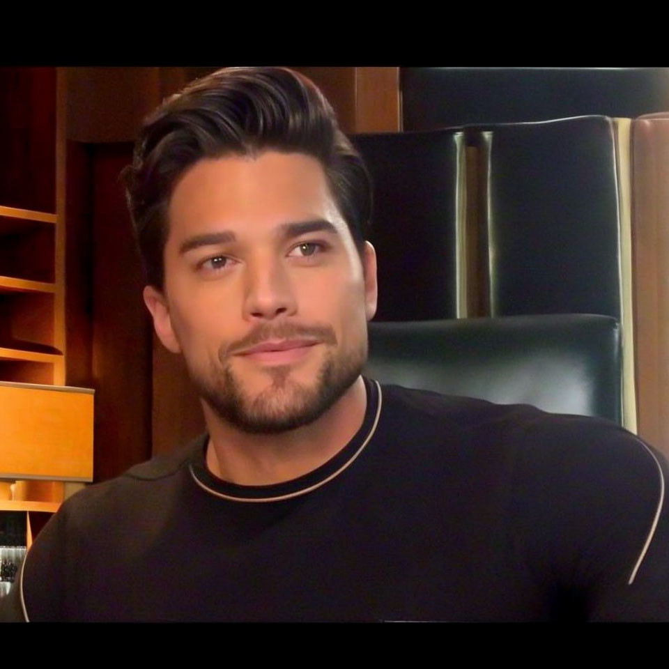 Smiling man with styled hair in black T-shirt portrait