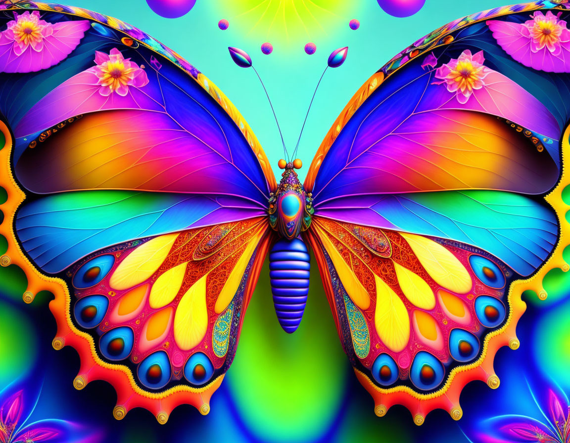 Colorful Butterfly Artwork with Psychedelic Background