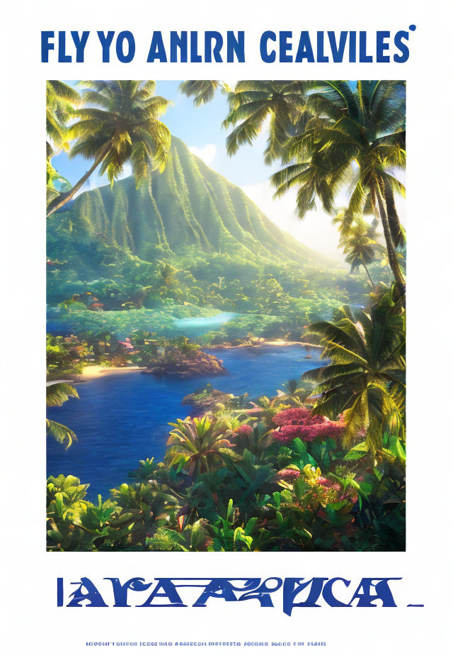 Lush Green Mountains and River in Tropical Poster