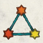 Ornate fantasy-style stars connected by blue and gold rod