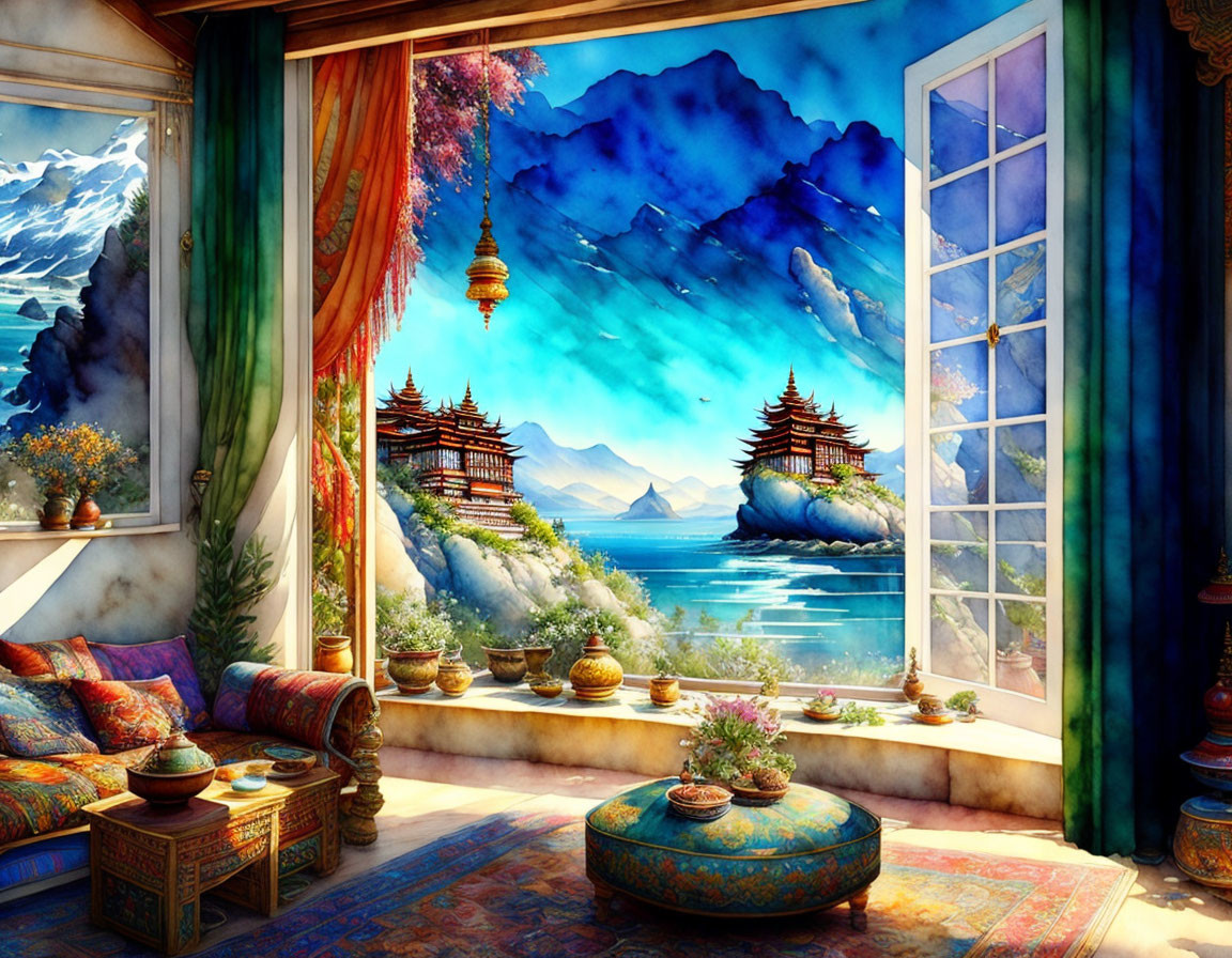 Traditional Decor Room with Scenic Landscape View