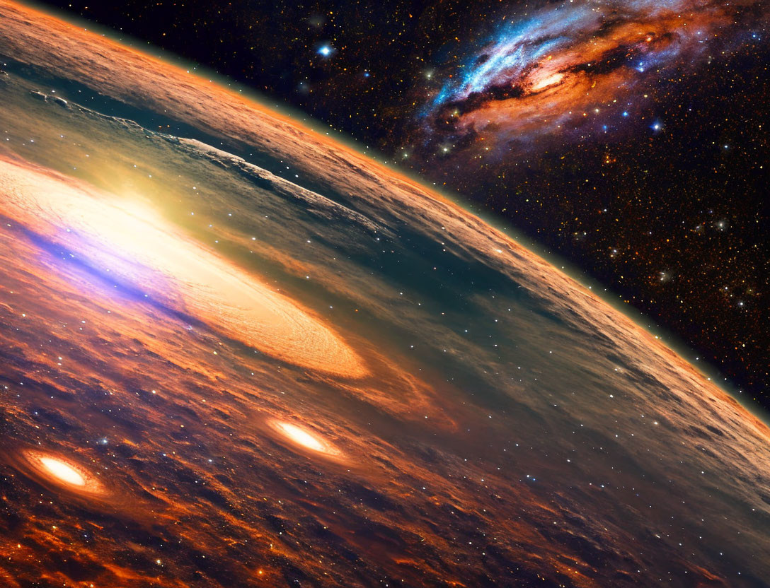 Colorful Fiery Planet in Star-Studded Space Scene