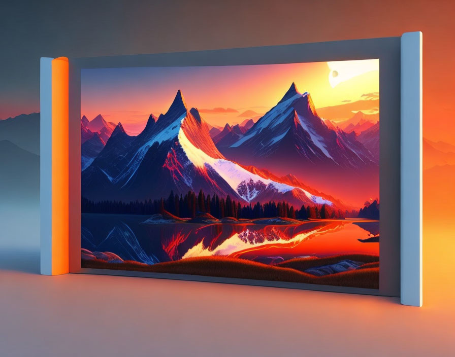 Vibrant Mountain Landscape Artwork on Frameless Widescreen Display