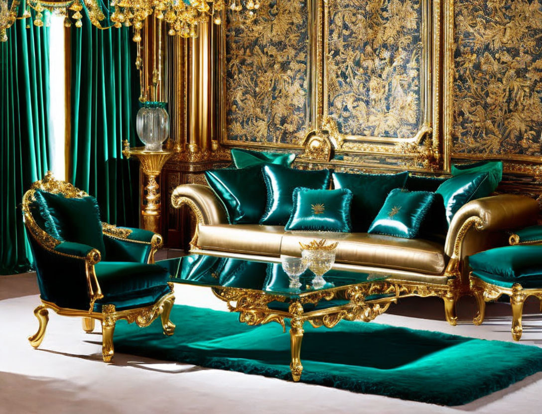 Luxurious Green and Gold-Trimmed Room Decor