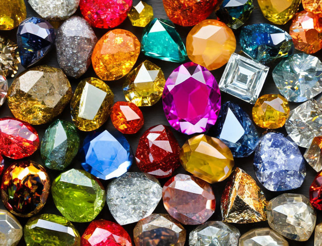 Assorted Cut Gemstones in Various Colors and Shapes