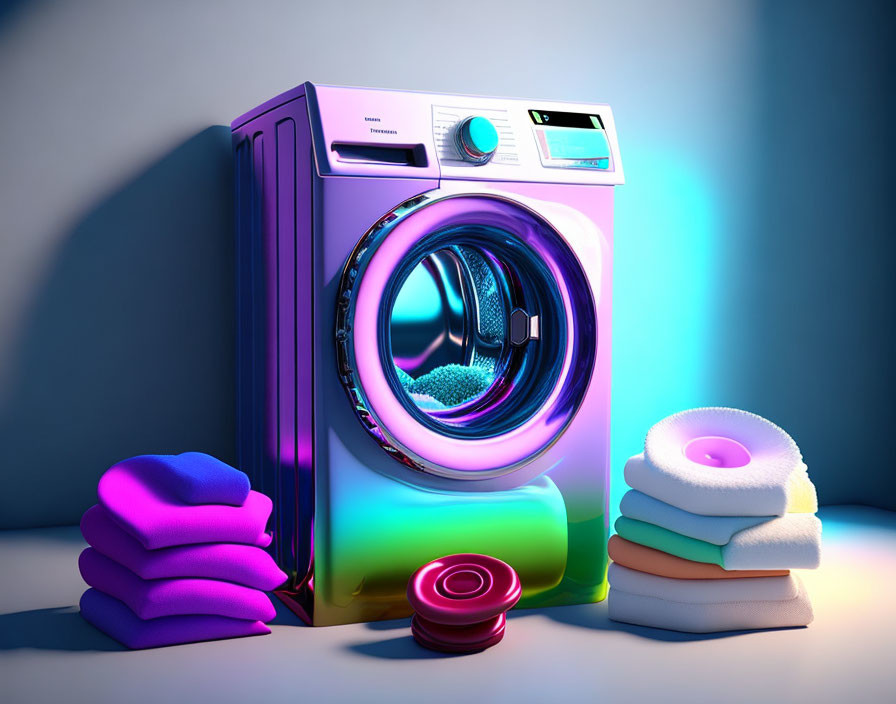 Colorful Modern Washing Machine with Towels & Accessories