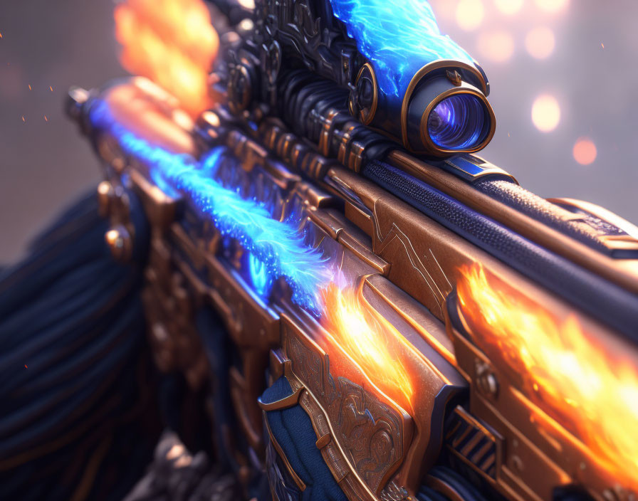 Detailed Sci-Fi Weapon with Glowing Blue and Orange Elements