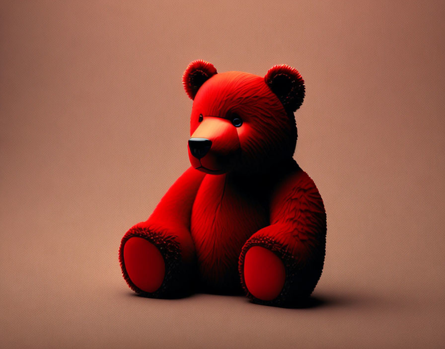 Red textured teddy bear against plain brown background