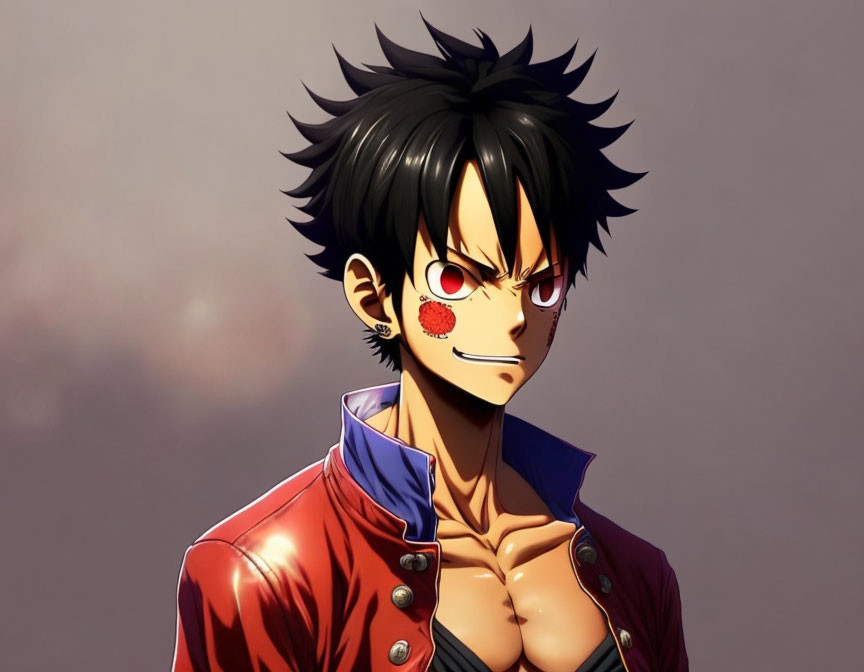 Anime character with spikey hair, red scar, and determined expression.