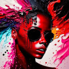 Colorful Liquid Splash Artwork: Woman's Face with Sunglasses