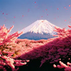 Scenic pink cherry blossoms with Mount Fuji backdrop.