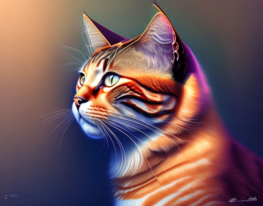 Colorful Cat Illustration with Exaggerated Features