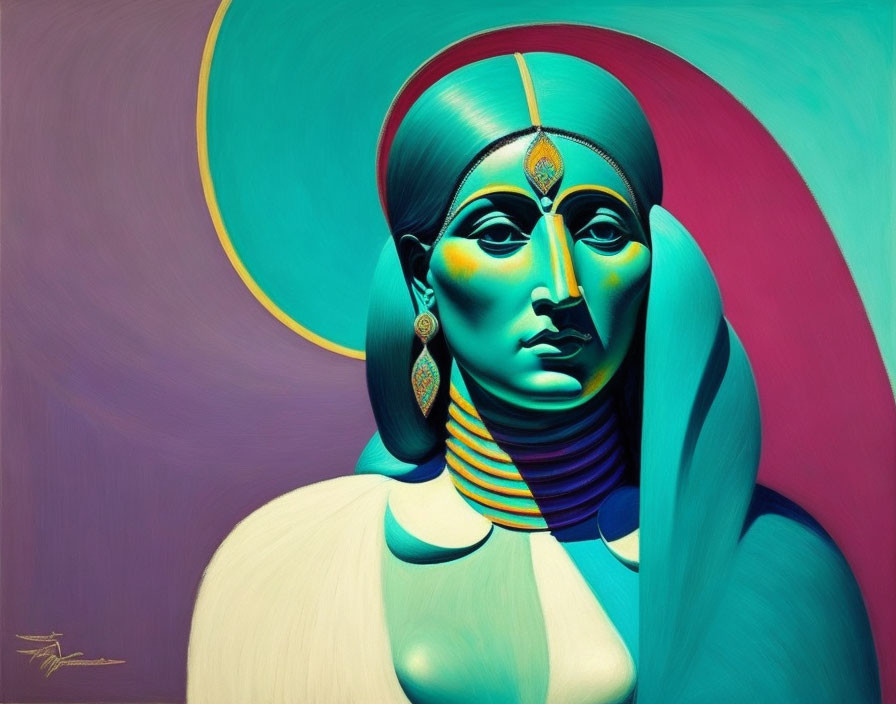 Vibrant surreal portrait of a woman with Egyptian headdress