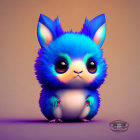 Blue-Furred Creature with Large Eyes on Plain Background