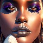 Detailed digital artwork of woman with vibrant makeup and metallic lips.