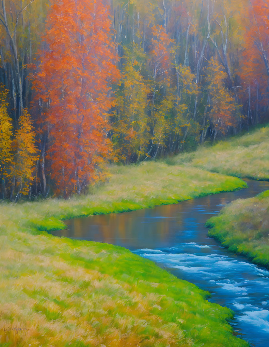 Tranquil autumn river scene with vibrant foliage