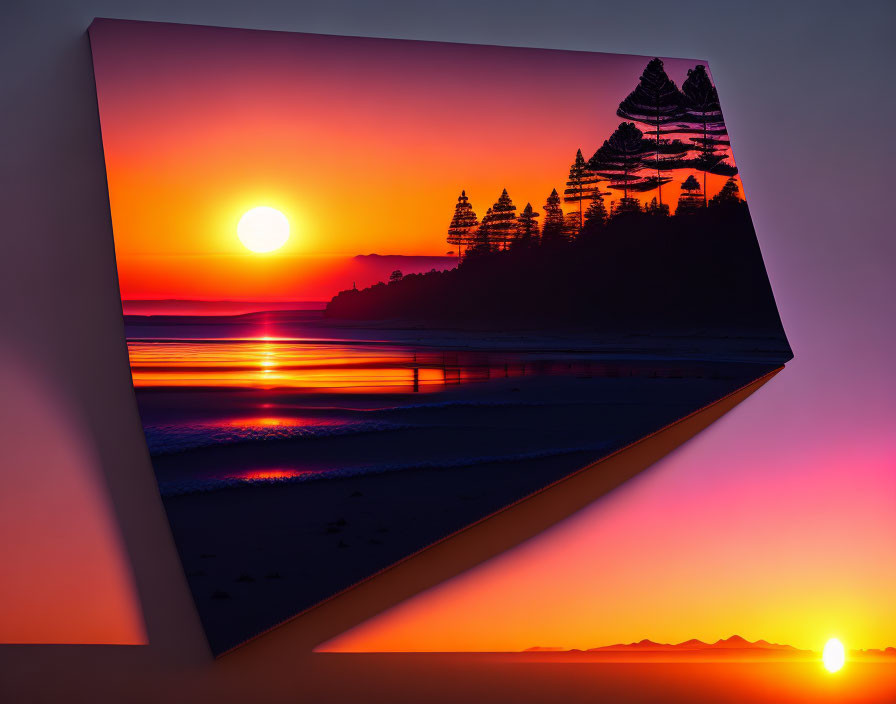 Colorful Beach Sunset Canvas Art Reflects Extended Sunset Scene