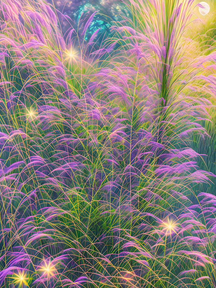 Delicate purple-tipped tall grass in soft glowing light