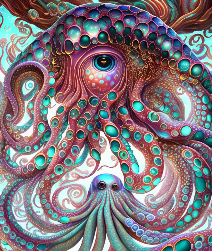 Colorful Octopus Illustration with Swirling Tentacles and Detailed Patterning