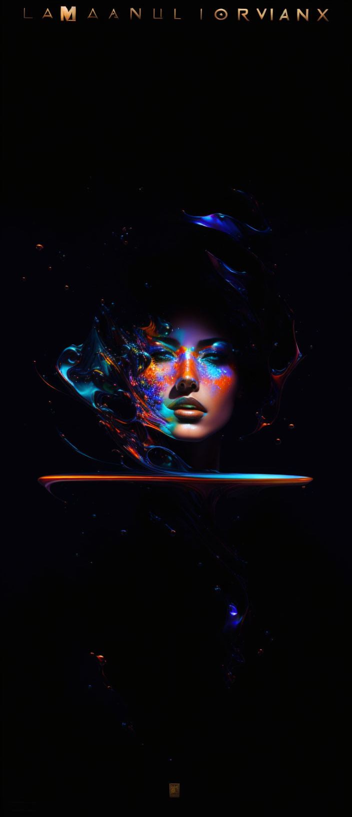 Surreal female face with vibrant cosmic colors and fluid shapes