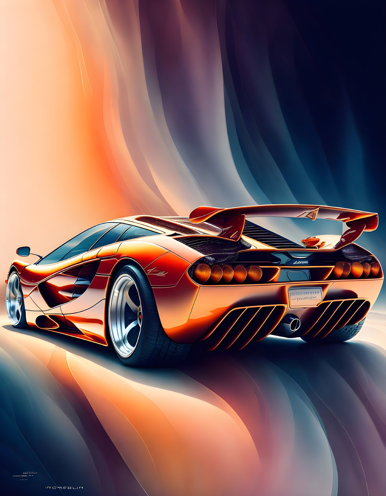 Red Sports Car Illustration on Abstract Orange Background