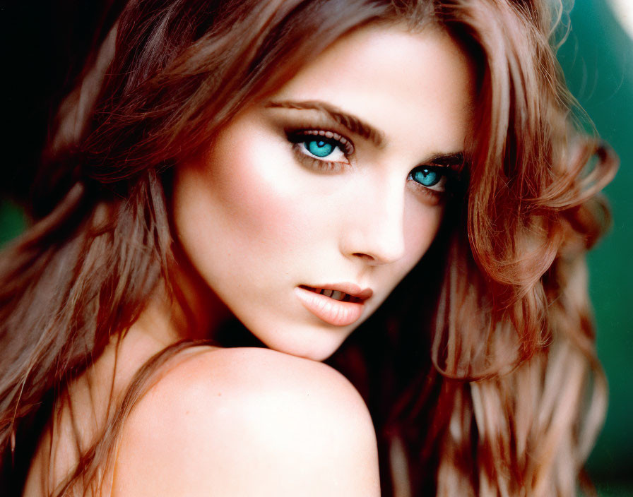 Portrait of Woman with Striking Blue Eyes and Auburn Hair