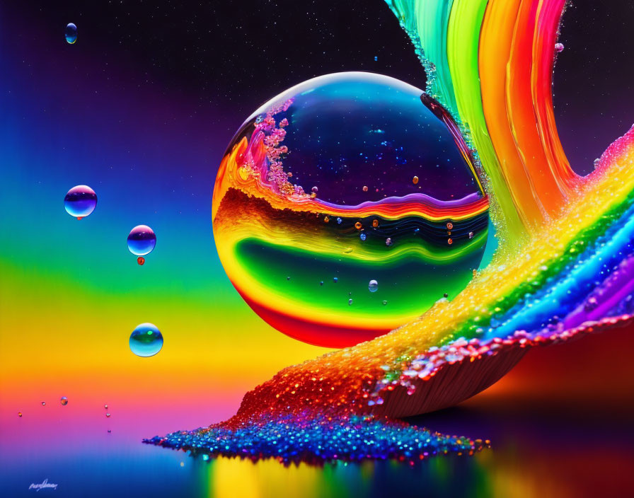 Colorful Bubble Artwork with Rainbow Hues and Gradient Background