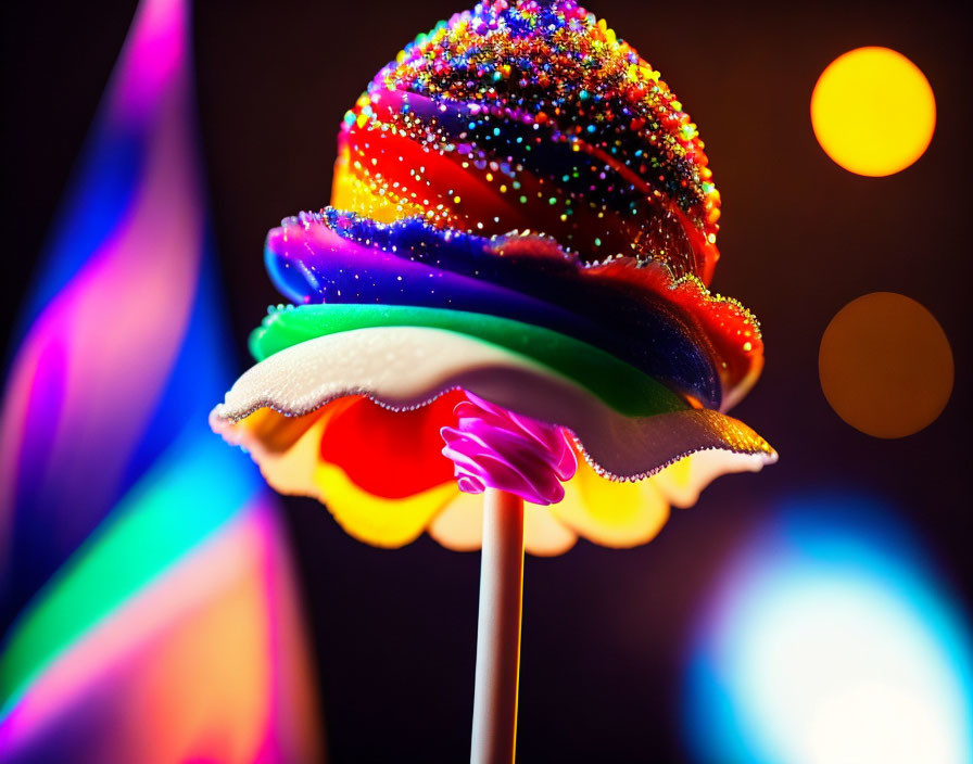 Colorful Glittery Lollipop on Bokeh Background