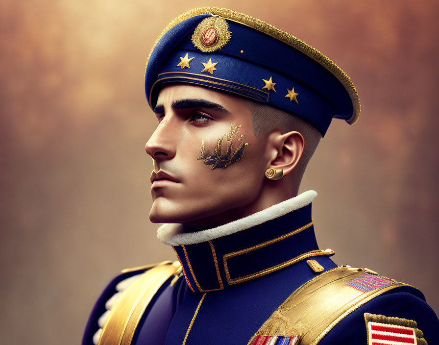 Stylized portrait of man in decorated military uniform