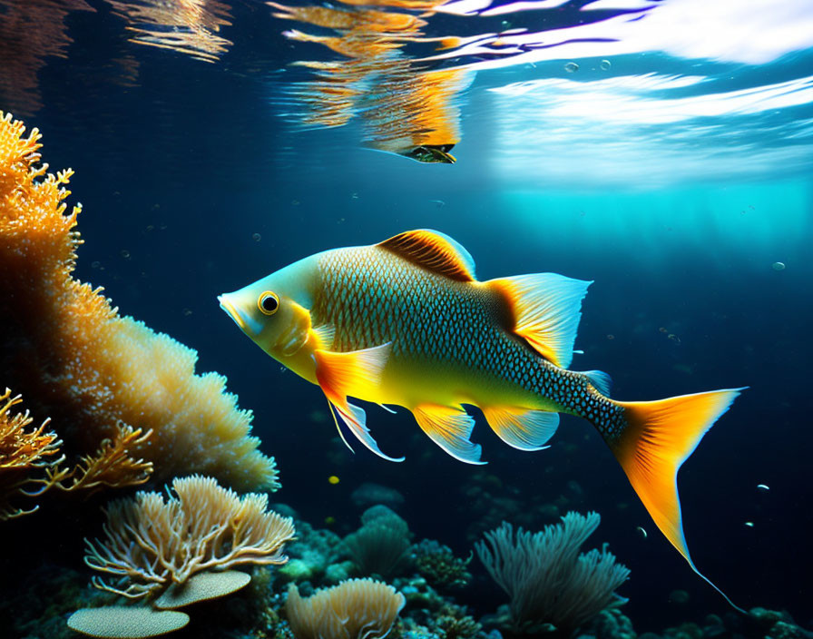 Colorful Fish Swimming Near Coral Reefs in Blue Ocean