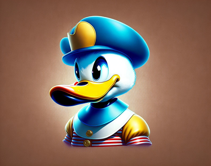 Smiling cartoon duck in sailor outfit on warm-toned background