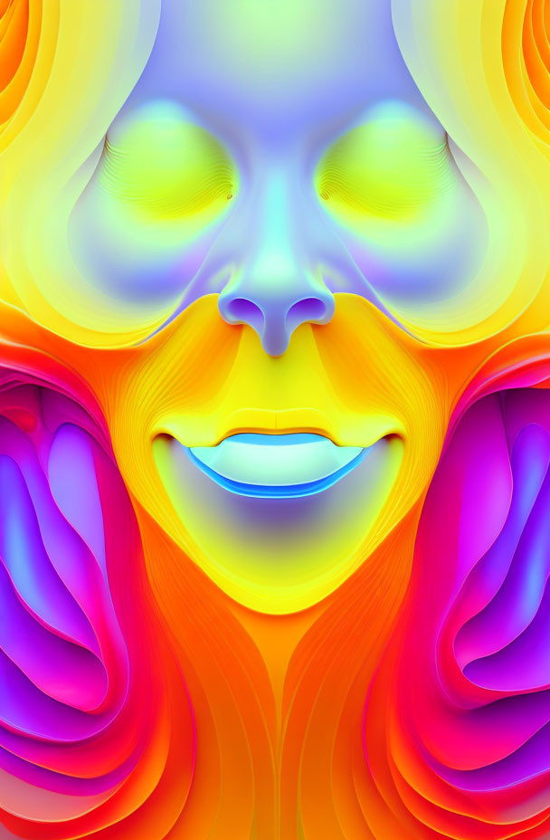 Symmetrical Abstract Artwork with Face-Like Pattern in Vibrant Colors