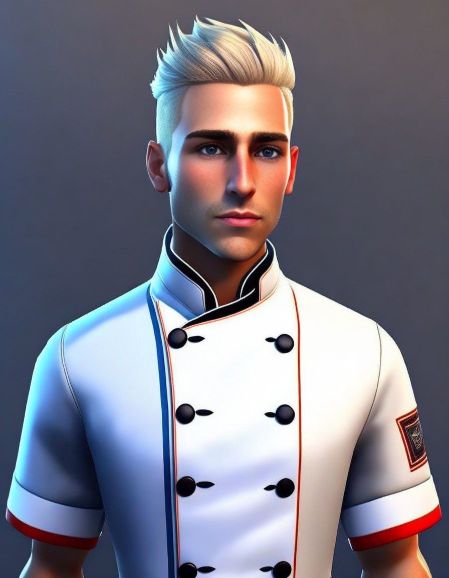 Male figure with silver hair in white chef's jacket - 3D-rendered image