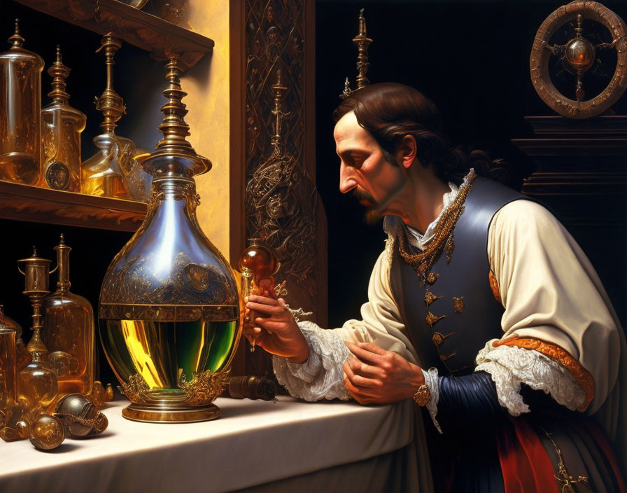 Renaissance man in elaborate attire with scientific instruments