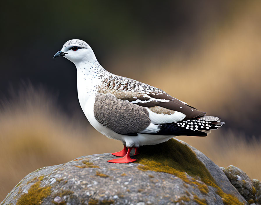 Winter Plumage Ptarmigan on Moss-Covered Rock