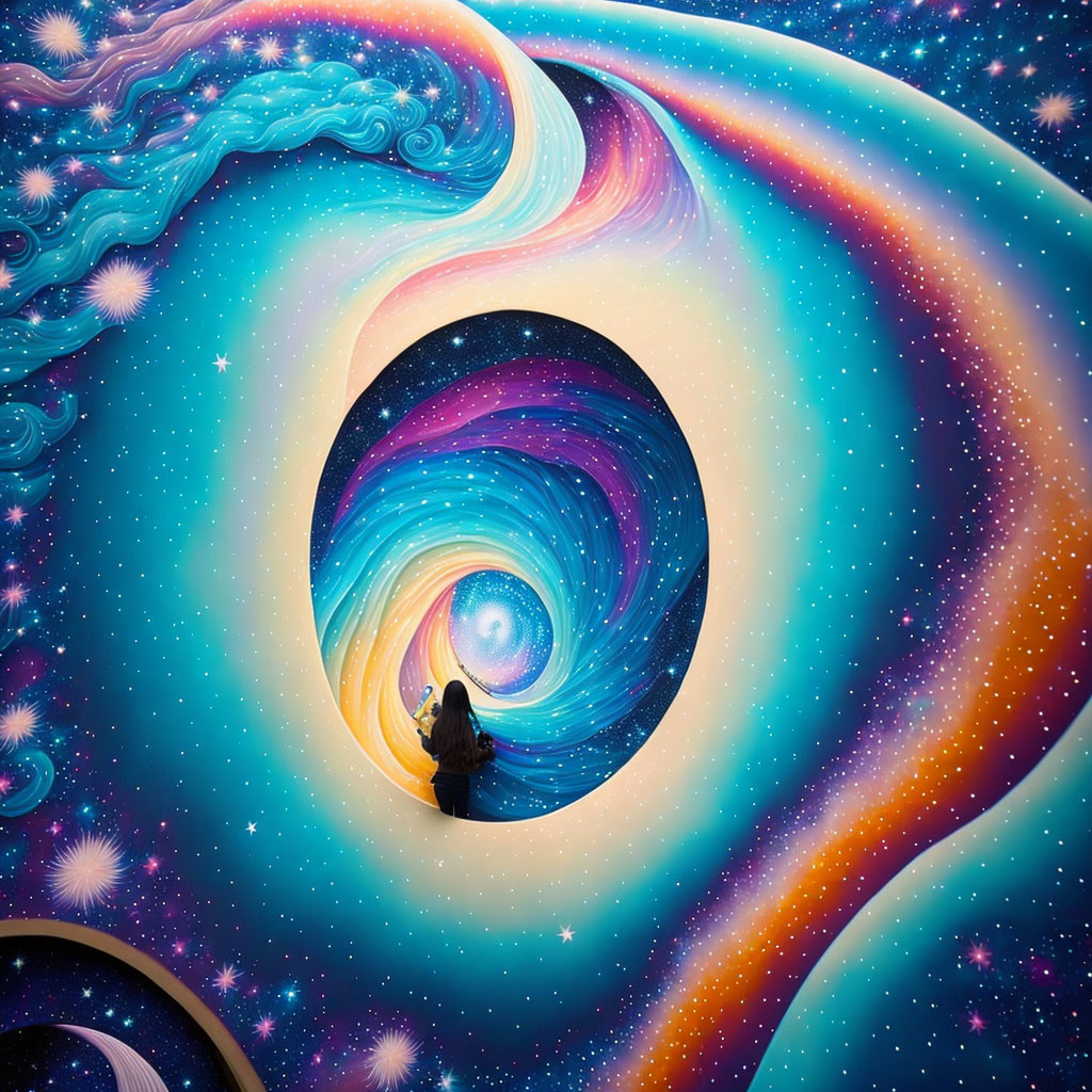 Vibrant cosmic swirl of stars and nebulae in surreal universe