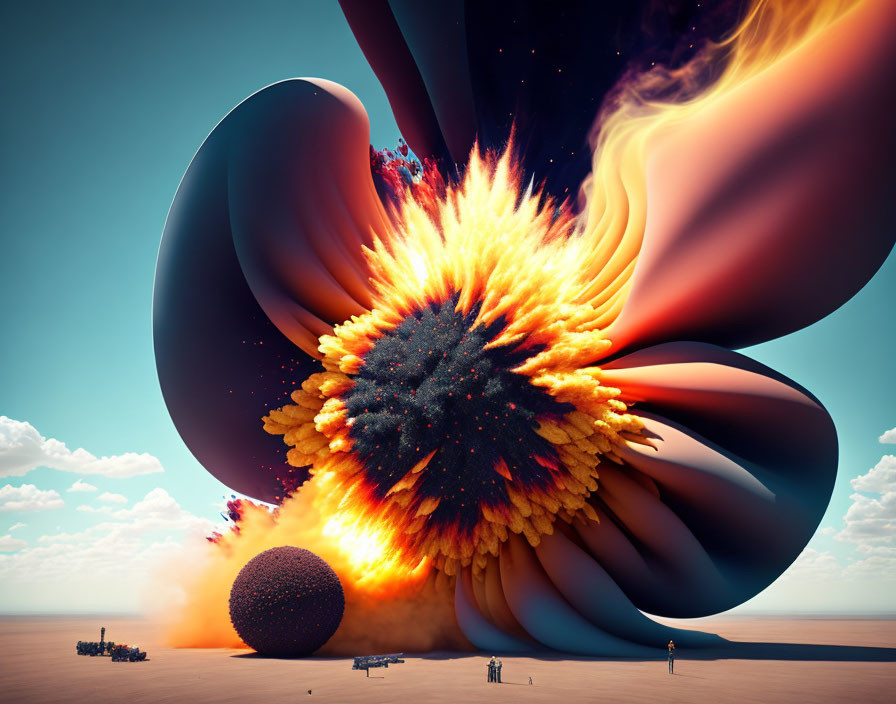 Abstract surreal explosion in desert landscape