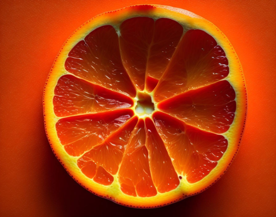 Vibrant cross-sectioned orange on warm background