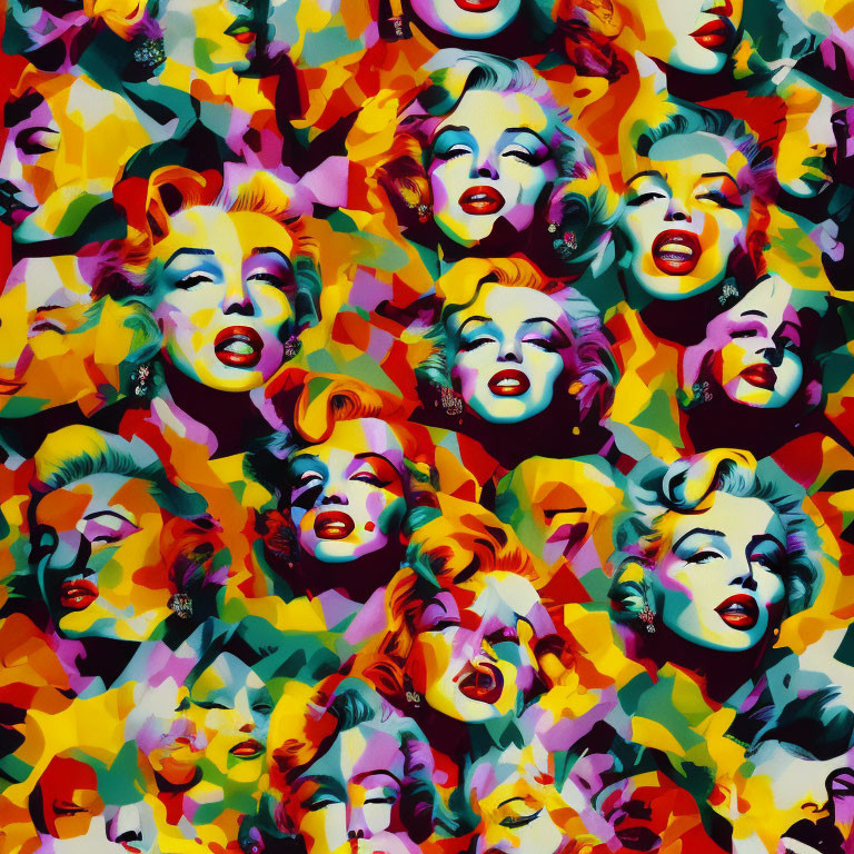 Multicolored Pop Art Collage of Glamorous Woman portraits