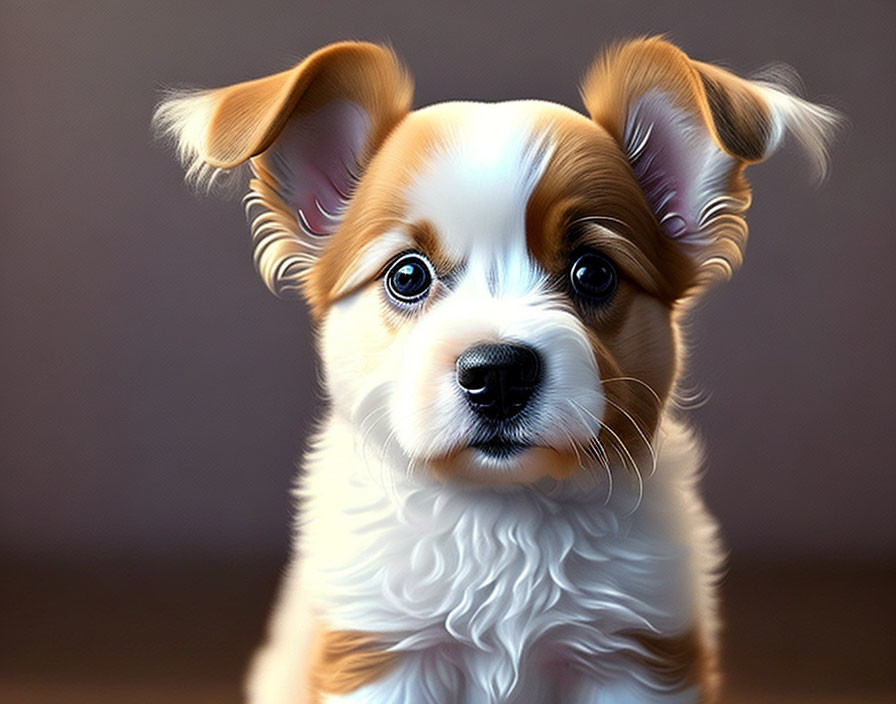 Adorable puppy digital painting with large, floppy ears